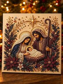 1pc 5D Irregular Pearl Diamond Painting, Holy Family Birth, Frameless DIY Diamond Art, Christmas Religious Home Wall Decor Handmade Painting Set, Colorful Set, Christmas Decoration Ornament - Multiple Styles - View 4