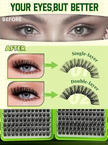 384pcs Natural Look Eyelash Clusters, Fine Cat Eye Style, 8-16mm Pre-Arranged Single Clusters, Natural Effect, Suitable For Beginners, Wedding Party Music Festival, Aesthetic Style - D - View 6