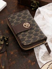 Fashion Letter Print Bi-Fold Multi-Slot Women's Wallet, Medium Size, Large Capacity, Short Wallet With Multiple Card Slots, Thick And Durable, Handbag, Vintage Coin Purse, Zippered Wallet, Multi-Compartment Coin Purse, Card Holder, Women's Wallet, Small Wallet - Coffee - View 2