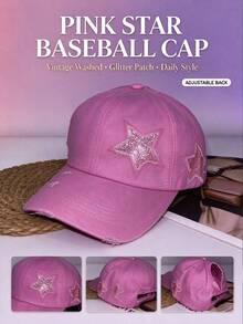 1pc Women's Y2K Baseball Cap, Star Distressed Patchwork Trucker Hat, Adjustable Soft Top Sun Hat, Suitable For Street, Daily, Outdoor, Travel, Party Outfit Accessory - Star Patch Baseball Cap - View 3