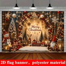 2D Flat Christmas Theme Party Banner Background With "Merry Christmas" Lettering, Featuring Elements Such As Snowmen, Creating A Strong Christmas Atmosphere - 1 - View 4