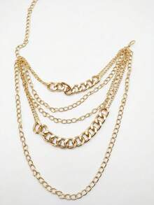 1pc Fashionable Minimalist Street Style Boho Punk Hip Hop Multilayer Chunky Chain Necklace, Suitable For Parties, Gatherings, Gifts, And Daily Wear - Gold - View 4