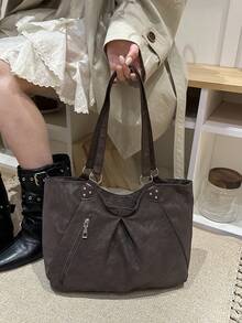 Large Capacity Commuter Shoulder Bag New Korean Style Niche Design Tote Bag For Women Students Class Personalized Handbag - Coffee Brown - View 4