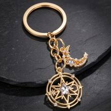 English: Magic Circle Star Moon Keychain, Crystal Inlaid Alloy Bag Charm, Aesthetic Celestial Pentagram Keyring For Handbag Backpack Birthday Gift - Multicolor - View 10