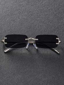 1 Pair Silver Gray Premium Vintage Rimless Fashion Glasses, Suitable For Outfit Decoration, Driving, Travel And Vacation Wear - Silver Gray - View 2