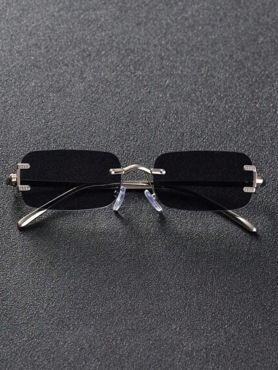 1 Pair Silver Gray Premium Vintage Rimless Fashion Glasses, Suitable For Outfit Decoration, Driving, Travel And Vacation Wear - Silver Gray - View 1