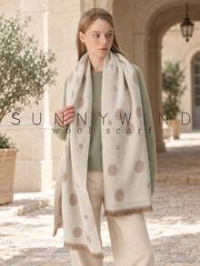 1pc Women's Gold Thread Polka Dot Elegant Versatile Wool Scarf, Suitable For Autumn/Winter Daily Wear - White - View 3