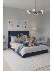 Base Cama Box Spring Tapizada en Tela Lino Azul, Estructura de Madera de Pino, Altura 26 cm, Diseño Moderno Minimalista, Matrimonial 190 * 100 cm, Fácil Ensamble - Azul - Ver 9
