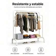 Double Rail Floor Clothes Rack, Metal Garment Rack With Shoe Shelf, Bedroom Organizer - A-white - View 2
