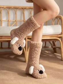 Women's Extra Thick Floor Socks, Thermal Lined Warm Comfortable Cute Home Long Socks, Suitable For Autumn/Winter, Perfect For Binge-Watching And Foot Warmth - Khaki - View 3