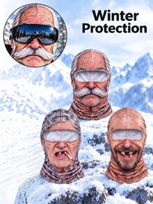 1pc Elderly Ski Mask, Fun Face Shape Mask, Winter Facial Protection Mask, With Neck Coverage Function, Suitable For Outdoor Parties And Gift Purposes. - Multicolor - View 1