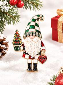 1pc Enamel Rhinestone Brooch, Santa Claus Enamel Inlaid Brooch, Holding Candy Cane + Gingerbread For Man, Cute Retro Style - Multicolor - View 10
