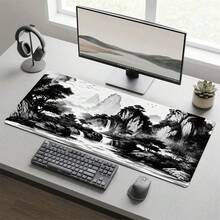 Svartvit landskapsmotiv extra lång musmatta för gaming, kontor och hem, konstdesign, present till vänner och familj, gummibotten, för PC, laptop och skrivbord, flera storlekar, dator- och tangentbordsmatta, halkfri och slitstark - Visa 10