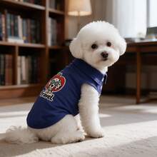 1pc Navy Sleeveless Pet Polo Shirt, Cartoon Dalmatian Travel Apple Embroidery Dog Vest, Breathable Summer Puppy Clothes For Small Dogs Bichon Teddy - Navy Blue - View 10