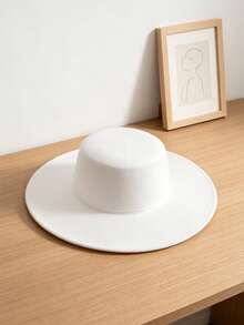 Autumn/Winter Flat Top Wool Felt Hat With Wide Brim, Versatile Women's Jazz Hat, French Style - Multicolor - View 8