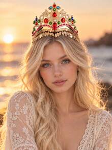 1pc Elegant Bohemian Style Headband Crown, Hair Accessory, Suitable For Women's Evening Party, Performance, Show, Bonfire Party, Dress-Up Hair Accessory Crown - Multicolor - View 1