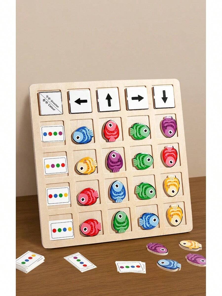 Juguetes Montessori de madera para niños entrenamiento de pensamiento lógico dirección y cognición de color juego de mesa educativo de batalla para entrenar habilidades cognitivas y divertirse en familia juguete educativo para desarrollo de habilidades infantiles - Dirección de pez - Ver 1