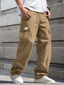 1pc Tween Boys' Solid Color Casual Versatile Straight Leg Cargo Pants, Suitable For Commuting, School, Daily Casual, Travel, Sports, Spring/Summer/Autumn/Winter - Khaki - View 10