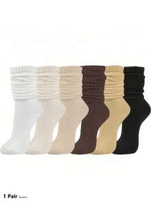 6/12pcs Women's Multi-Color Loose Mid-Calf Socks, Thick Fashionable, Versatile Daily Wear, High Cost-Performance, Soft Comfortable, Moisture-Wicking, Warm, Back To School Essential, 1 Pair - Set a - View 10