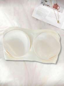 1pc Black Strapless Front Closure Bra, Sexy Bandeau, Anti-Slip Push-Up Backless Plus Size - Champagne - View 8