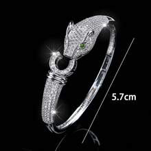 1pc Luxurious Bold Style Full Zirconia Inlaid Double Leopard Head Open Bangle Bracelet, Women's Personalized Streetwear Recommended Gift Selection - 62144 - View 5