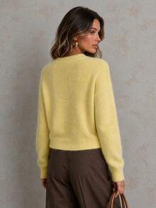 HYJ WEAR Cream & Multicolor Sweater, Autumn/Winter Solid Color Wool Blend, Autumn Outfit, Daily Commute, Halloween, Christmas - Yellow - View 5