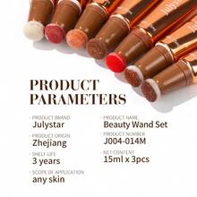 Julystar Liquid Beauty Wand 3-Piece Set, Liquid Blush + Highlighter + Contour 3-In-1, With Built-In Sponge Applicator, Watery And Lightweight Texture, Easy To Blend, Adheres Well Without Powderiness, Multiple Colors Available, Long-Lasting Wear; Easily Create Dimensional Atmosphere, Suitable For Daily, Party, Halloween, Christmas And Other Holiday Makeup, Simple Application Beginner-Friendly. - Multicolor - View 4