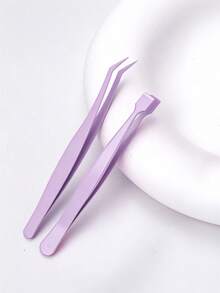 2pcs Eyelash Tweezers, Lower Lash Clip, Non-Stick Precision Eyelash Extension Tools, Flat Head Clip For Beginners - Multicolor - View 9