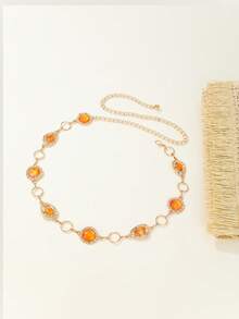 1Pc Gold Hollow Wrapped Orange Gem Splicing Decor Waist Chain1Pc Gold Hollow Wrapped Orange Gem Splicing Decor Waist Chain - Orange - View 5