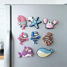 4/8pcs Cartoon Ocean Animal Fridge Magnets, Personalized Fridge Stickers, Soft PVC Material, Perfect For Office Whiteboard, Storage Cabinet And Dishwasher, Kitchen Decor, Home Decor, Holiday Occasions - Multicolor - View 1