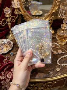 200/100/50/30/10pcs PVC Transparent Reusable Sealable Jewelry Bags, Disposable Storage Bags, Laser Transparent Packaging Bags, Anti-Oxidation, Prevent Discoloration, For Storing Earrings, Necklaces, Jewelry And More. - Multicolor - View 3