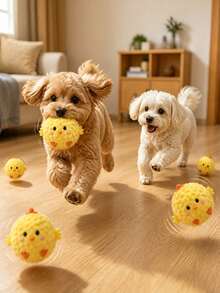 2/1pc Yellow Chick Pet Interactive Bouncing Sound Ball Toy, Soft Plush Dog Toy, Cat And Dog Play Entertainment Toy, Teething Teeth Cleaning Chewing Sound Ball, Sound-Attracting Dog Toy, Durable Bite-Resistant Material, Slow Rebound Pet Companion Toy, Battery-Free Training Ball - Multicolor - View 7