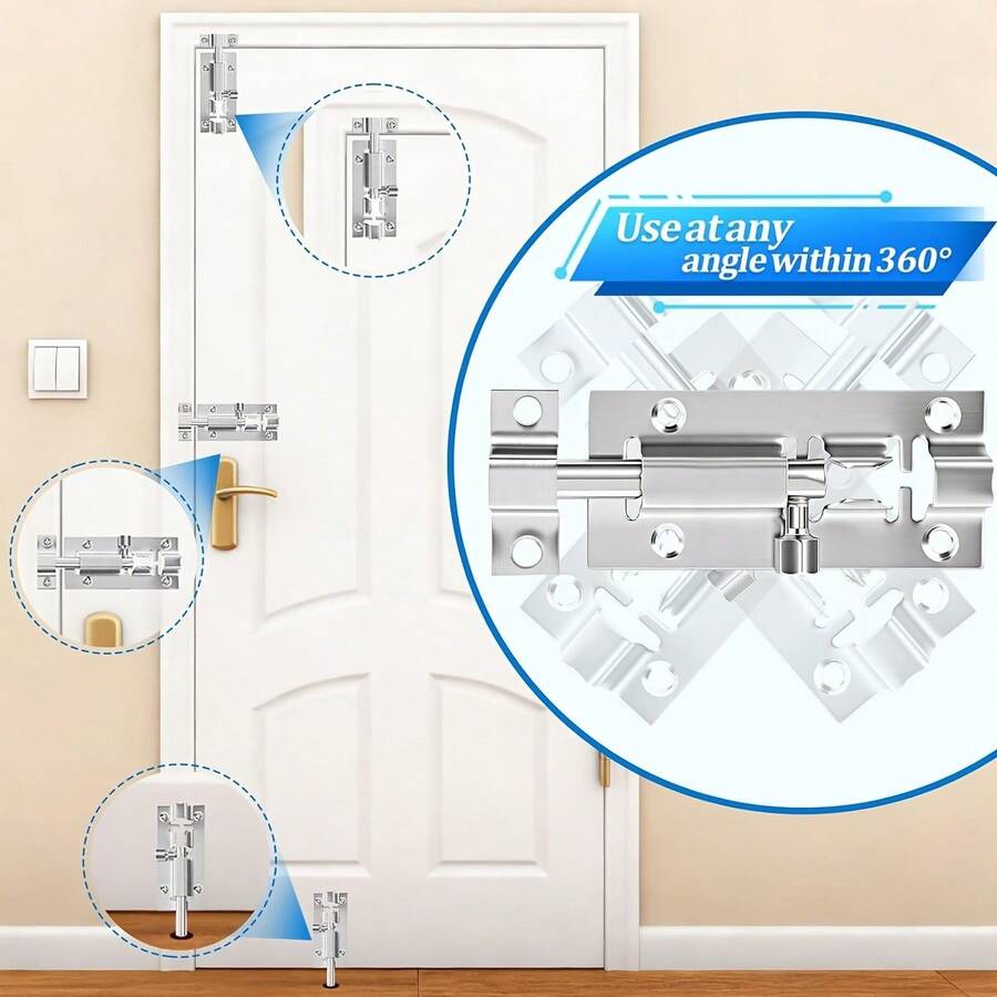 7pcs Heavy Duty Corrosion Resistant Barrel Bolt Lock Set - (1 Sliding Lock + 7 Screws), Heavy Duty Solid Thickened Steel, Brushed Surface Sliding Bolt Lock, Gate Bolt, Door Lock, Providing Better Security And Privacy