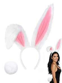 2pcs Rabbit Tail Headband Set, 3D Stage Prop Headpiece For Easter Costume Performance, Multi-Functional Holiday Styling Accessory, Suitable For Women, Halloween Party Ear Accessory - Multicolor - View 13