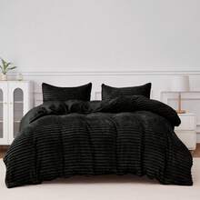 Super Snuggle Soft Rabbit Faux Fur Duvet Cover Set Home Décor Decoration Bedding Bedroom - Black - View 2
