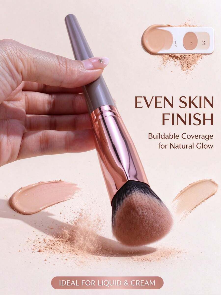 1pc Large Round Slanted Triangle Foundation Brush, Contour Brush, Multi-Functional, Seamless Application, No Makeup Absorption, Fits Facial Contour, Quick Makeup, Beginner-Friendly, Portable Makeup Tool