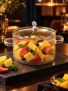 Double Handle Transparent Glass Soup Pot, Microwave High Borosilicate Heat-Resistant Cookware, Suitable For Open Flame, Can Cook Soup, Milk, Seafood, Multi-Functional Salad Fruit Pot, Sauce Pot Tableware, Wedding Dinner Party Home Christmas Gift - View 2