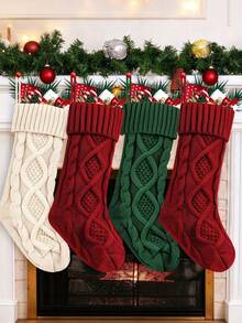 3pcs/Set Large Knitted Christmas Stocking Gift Bags Suitable For Christmas, Large 18-Inch Red/White/Green Christmas Present Bag For Mantel Decorations, Multi-Holiday Decoration For Parties, Ideal Gift For Family - Multicolor - View 1