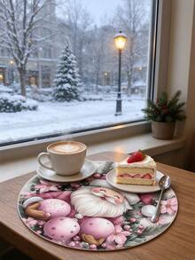 1/4pcs Pink Santa Claus Placemats, Pink Floral Pine Branch Christmas Decor, Round Table Mats, Non-Slip Washable, Suitable For Home Decor, Daily, Holiday, Kitchen, Banquet, Party And Christmas Table Setting - Desktop Ornaments - View 7