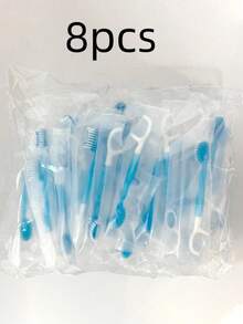 30pcs/20pcs/10pcs/5pcs/Set, Disposable Mini Travel Toothbrush, 5-In-1 Mini Brush + Floss + Toothpick, Random Blue Style, Portable Travel Toothbrush, Compact Design Suitable For Travel, Work And Daily Use - New Blue - View 16