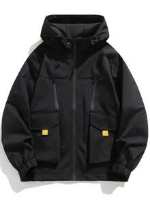 Men's Plus Size Drop Shoulder Jacket With 3D Pockets, Perfect For Autumn/Winter Casual Wear, Great Gift Idea - Black - View 3