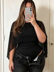 Spring/Autumn Minimalist Premium Chiffon Shawl-Style 2 In 1 Inner Shirt, Black Versatile Base Layer Top, Elegant Party Blouse For Date, Gathering And Commute - Black - View 3