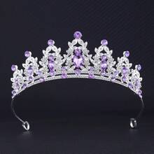 1pc Fashionable Exquisite Alloy Crown, Suitable For Women's Wedding Party Hair Accessory, Holiday Celebration Accessory, Suitable For Women All Seasons Wear - Silver Pink - View 2