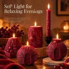 4pcs Burgundy Pomegranate Candles With Delicate 3D Embossed Craft, Unique Fruit Shape Design - Burgundy - View 1