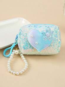 Sequin Heart Mini Coin Purse, Cute Sparkly Coin Pouch, Keychain Wallet With Bracelet, Portable Storage Pouch For , Jewelry, And Coins - Multicolor - View 8