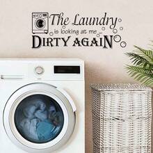 1pc Funny Laundry Room Wall Sticker Wash Dry Fold Repeat Dirty Again Wall Decals For Washroom Laundromat Home Wall Decor - Laundry Room - View 1