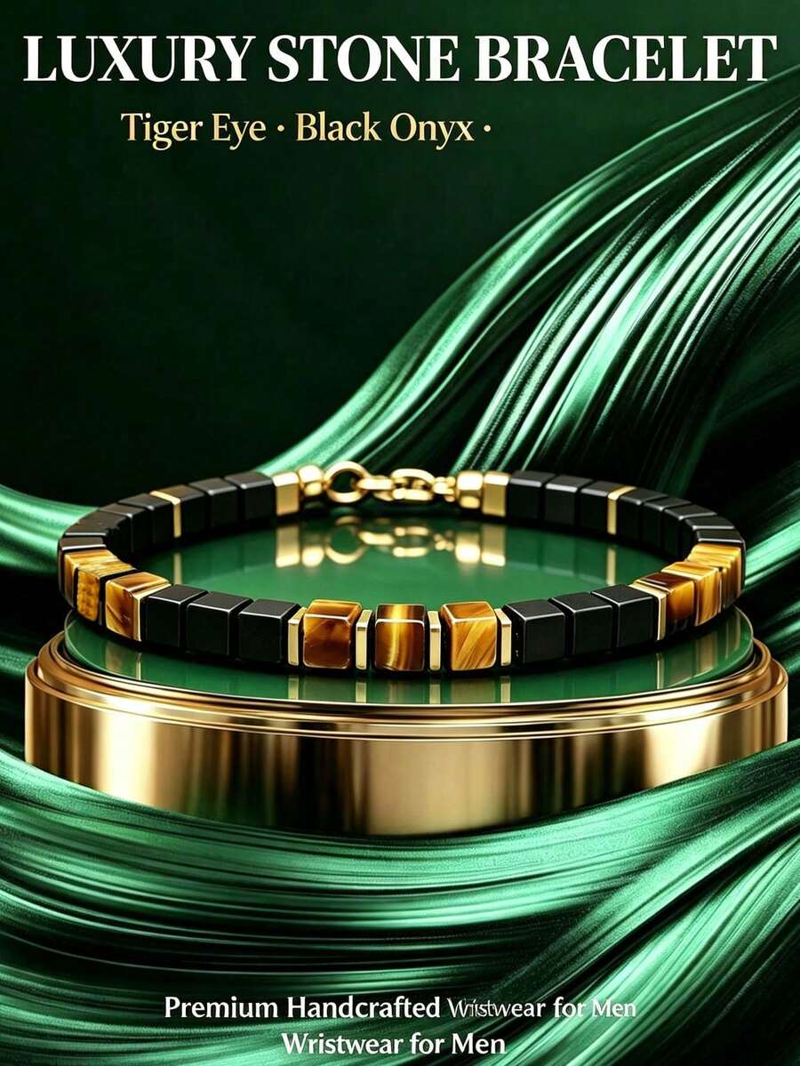 1pc Obsidian Cube & Tiger Eye Bracelet - Attract Abundance And Prosperity; Ideal For Daily Wear. - Multicolor - View 1