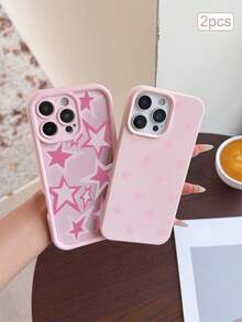2件裝創意全螢幕星星與波點圖案彩繪眼睛防摔手機殼，適用於 Apple XS/XS Max/XR/11/12/13/14/14 Plus/15/15 Plus/16/16 Plus/17/17 Pro 及其他機型保護殼，拍攝時光線可能導致輕微色差 - 彩色 - 查看 3