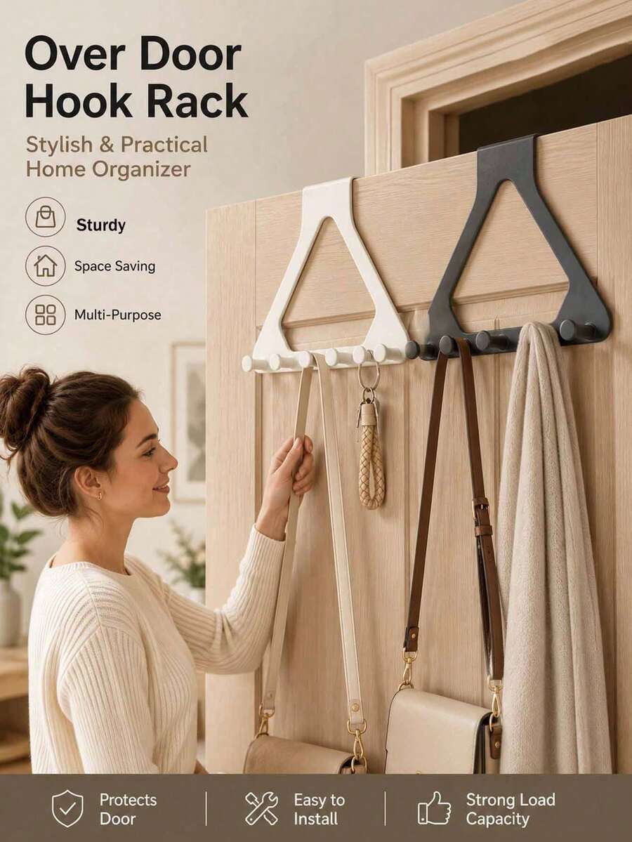 Upgraded Triangle Door Hook Clothes Rack, No-Drill Door Back Storage Rack, Thickened ABS Plastic Material, 3 Colors Available, Suitable For Hanging Clothes, Bags, Keys, Hats, Applicable To Bedroom, Bathroom, Kitchen And Closet - View 1