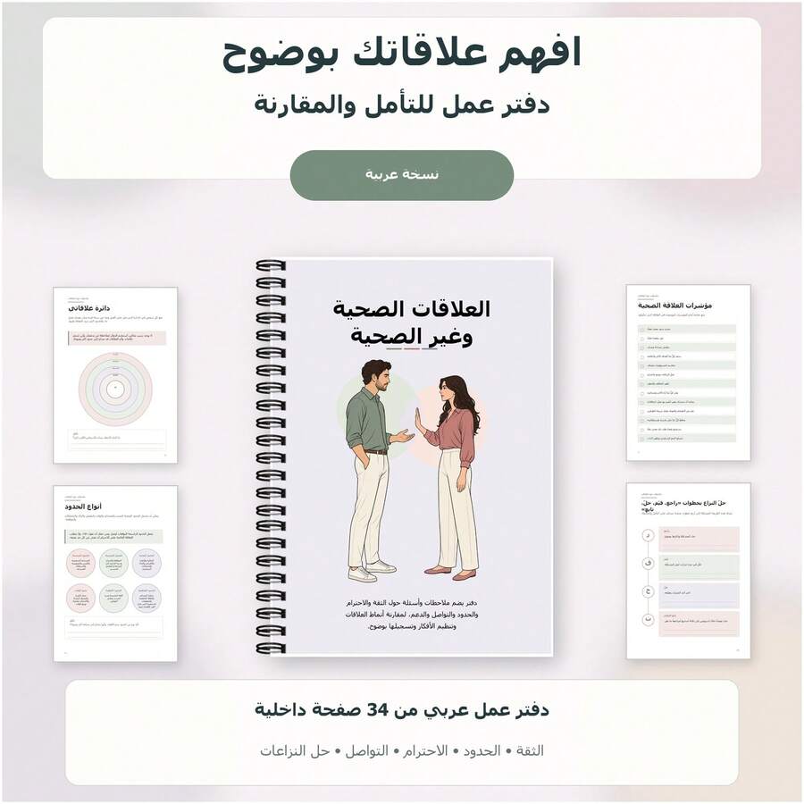 Spiral Notebooks For Arabic Language Relationship Reflection With Guided Prompts, Healthy And Unhealthy Patterns, Trust And Respect Checklists, Personal Boundaries, Communication, Support Networks, Conflict Resolution And Notes - A5 - View 1